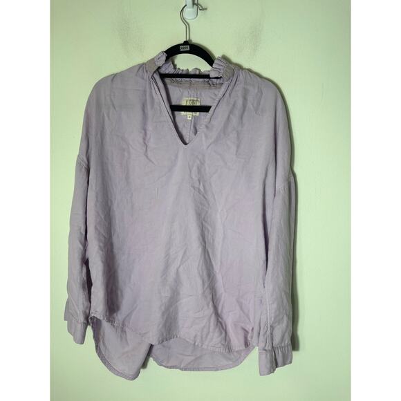 A Shirt Thing Lavender Long Sleeve Ruffle Collar Cotton Shirt Sz M - Picture 1 of 2